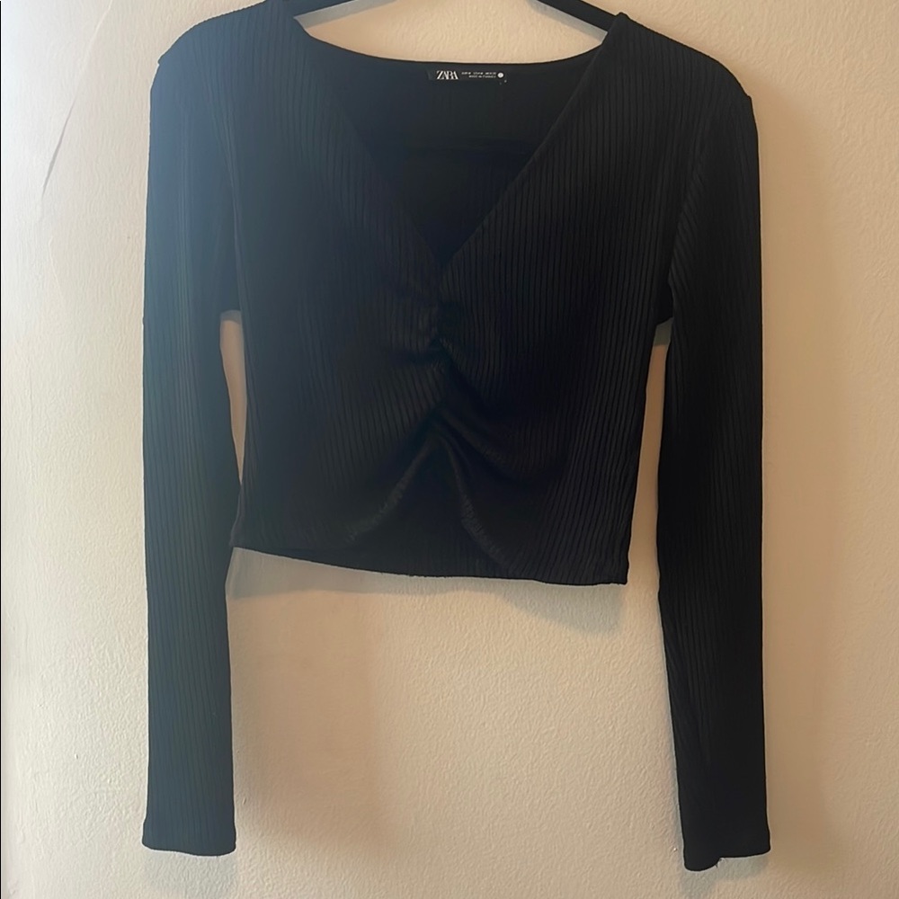 Zara Black Ruched Crop Blouse